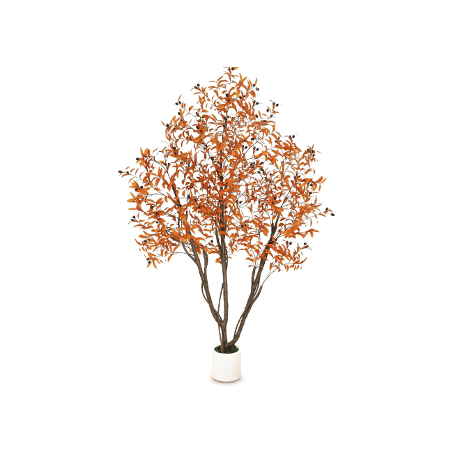 6FT Artificial Autumn Eucalyptus Tree with Natural Trunk & White Planter