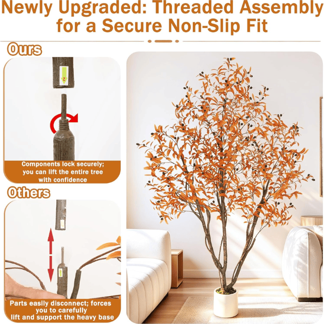 6FT Artificial Autumn Eucalyptus Tree with Natural Trunk & White Planter