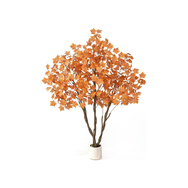 6FT Artificial Autumn Eucalyptus Tree with Natural Trunk & White Planter