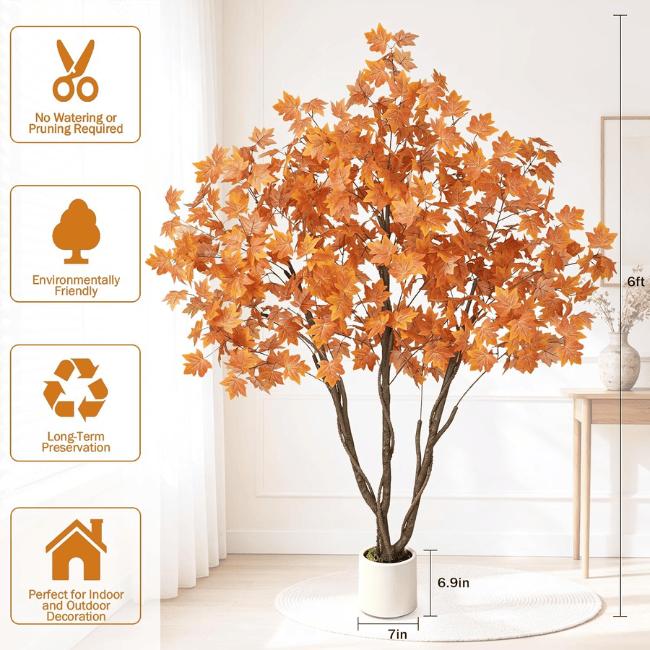 6FT Artificial Autumn Eucalyptus Tree with Natural Trunk & White Planter