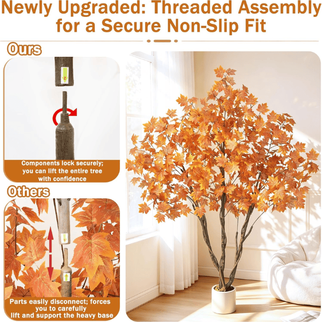 6FT Artificial Autumn Eucalyptus Tree with Natural Trunk & White Planter