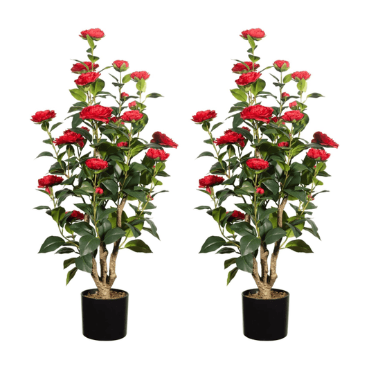 2-Pack 3FT Artificial Camellia Trees – Realistic Faux Camellia Plants