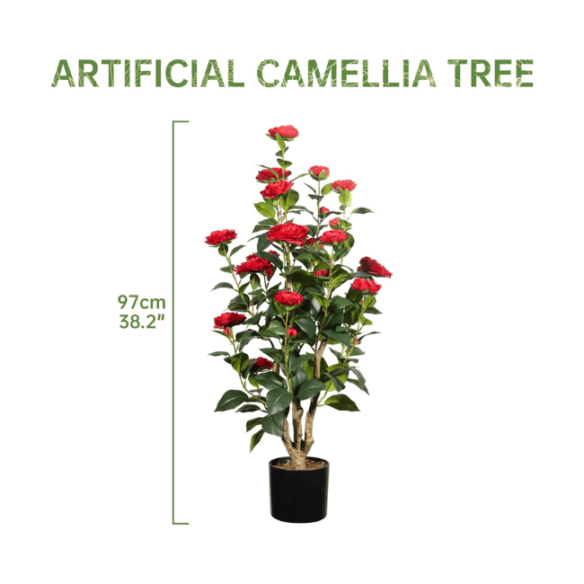 2-Pack 3FT Artificial Camellia Trees – Realistic Faux Camellia Plants