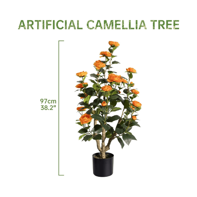 2-Pack 3FT Artificial Camellia Trees – Realistic Faux Camellia Plants