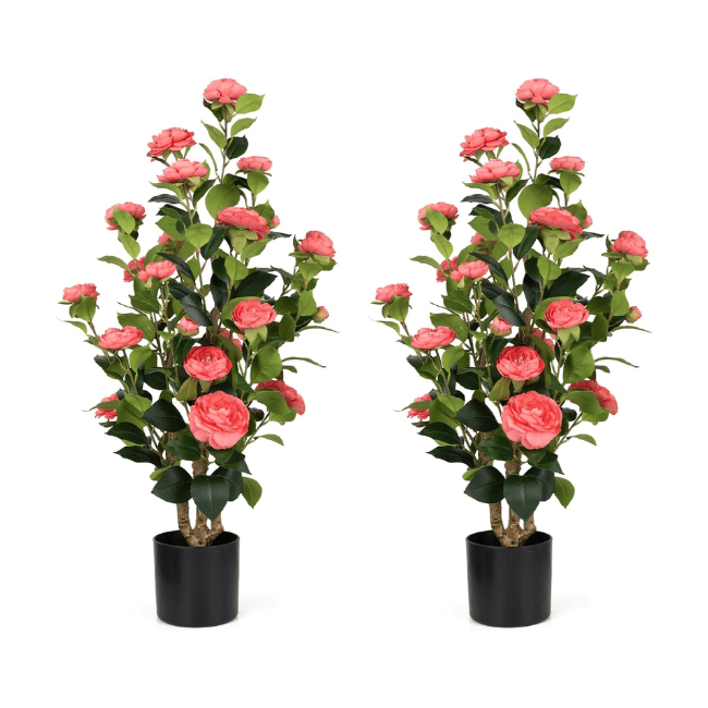 2-Pack 3FT Artificial Camellia Trees – Realistic Faux Camellia Plants