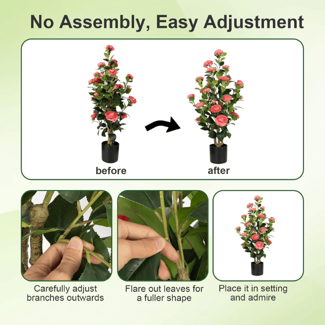 2-Pack 3FT Artificial Camellia Trees – Realistic Faux Camellia Plants