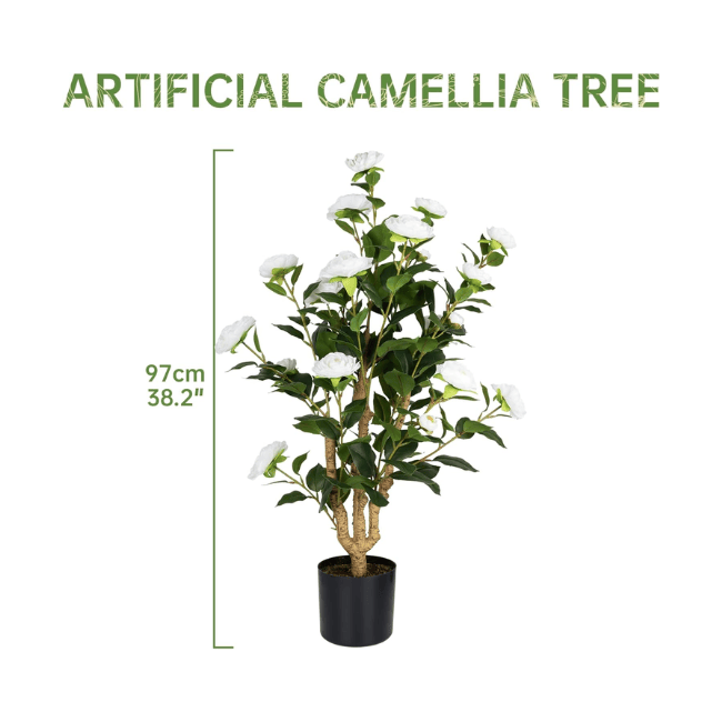 2-Pack 3FT Artificial Camellia Trees – Realistic Faux Camellia Plants