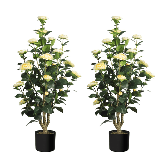 2-Pack 3FT Artificial Camellia Trees – Realistic Faux Camellia Plants