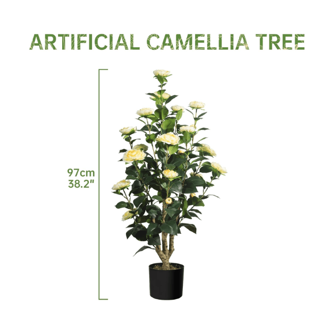 2-Pack 3FT Artificial Camellia Trees – Realistic Faux Camellia Plants